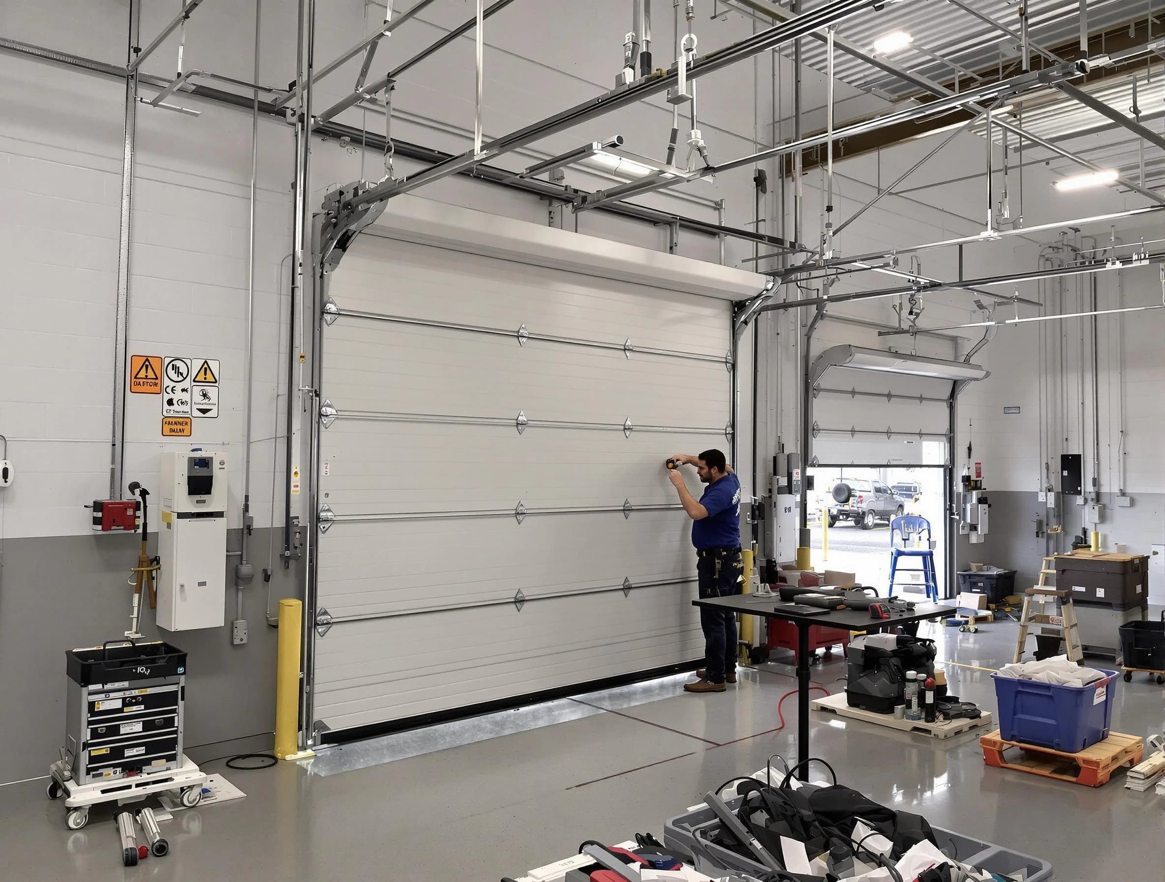 Commercial garage door repair being performed by Riverdale Garage Door Repair expert in Riverdale