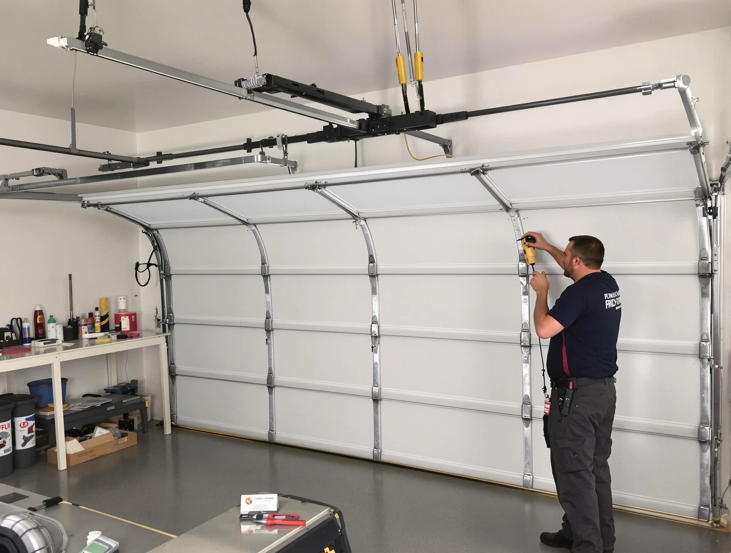 Riverdale Garage Door Repair certified technician performing overhead door system repair in Riverdale