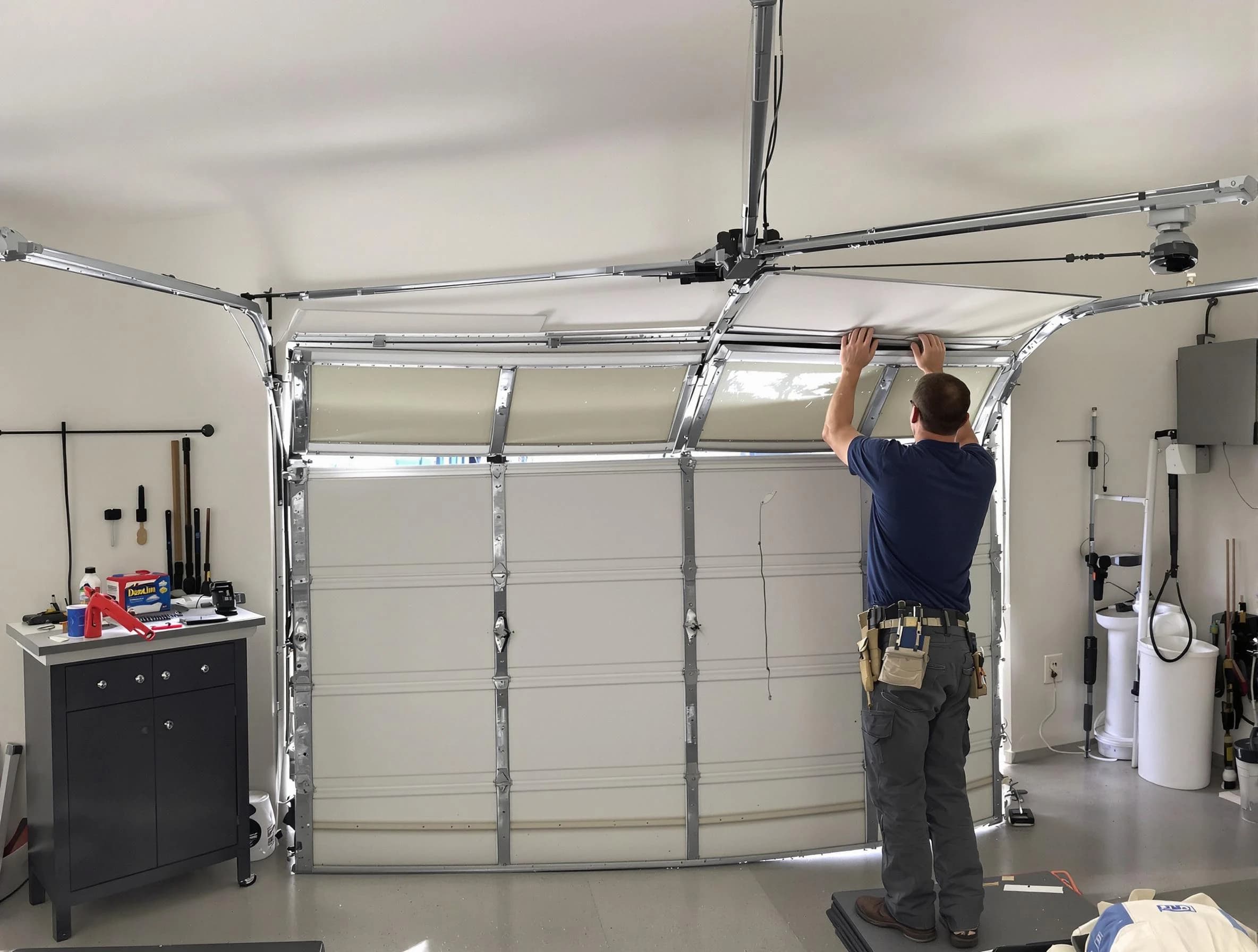 Riverdale Garage Door Repair specialist performing precise section replacement on Riverdale garage door