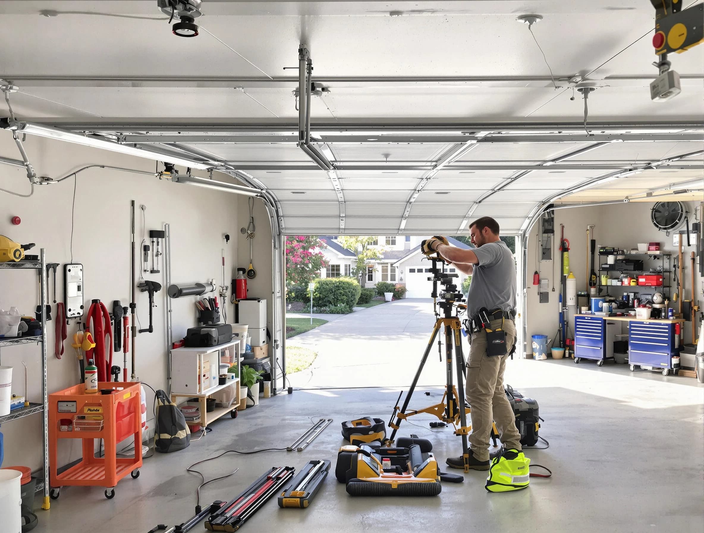 Riverdale Garage Door Repair specialist performing laser-guided track alignment in Riverdale